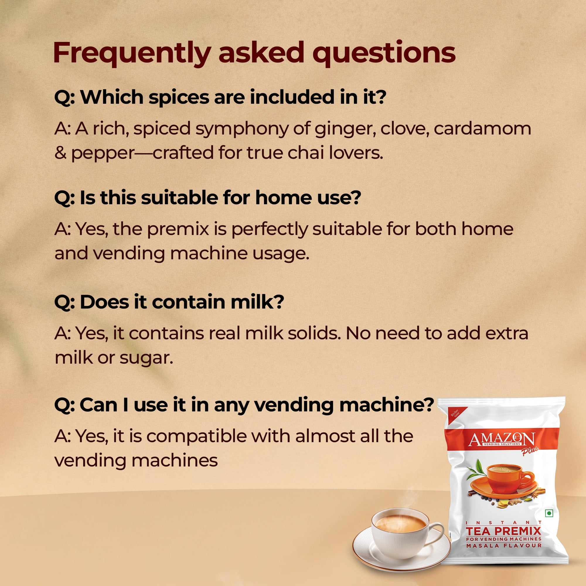 AMAZON Plus Masala 3-in-1 Tea Premix Powder 1KG for Vending Machine view 12