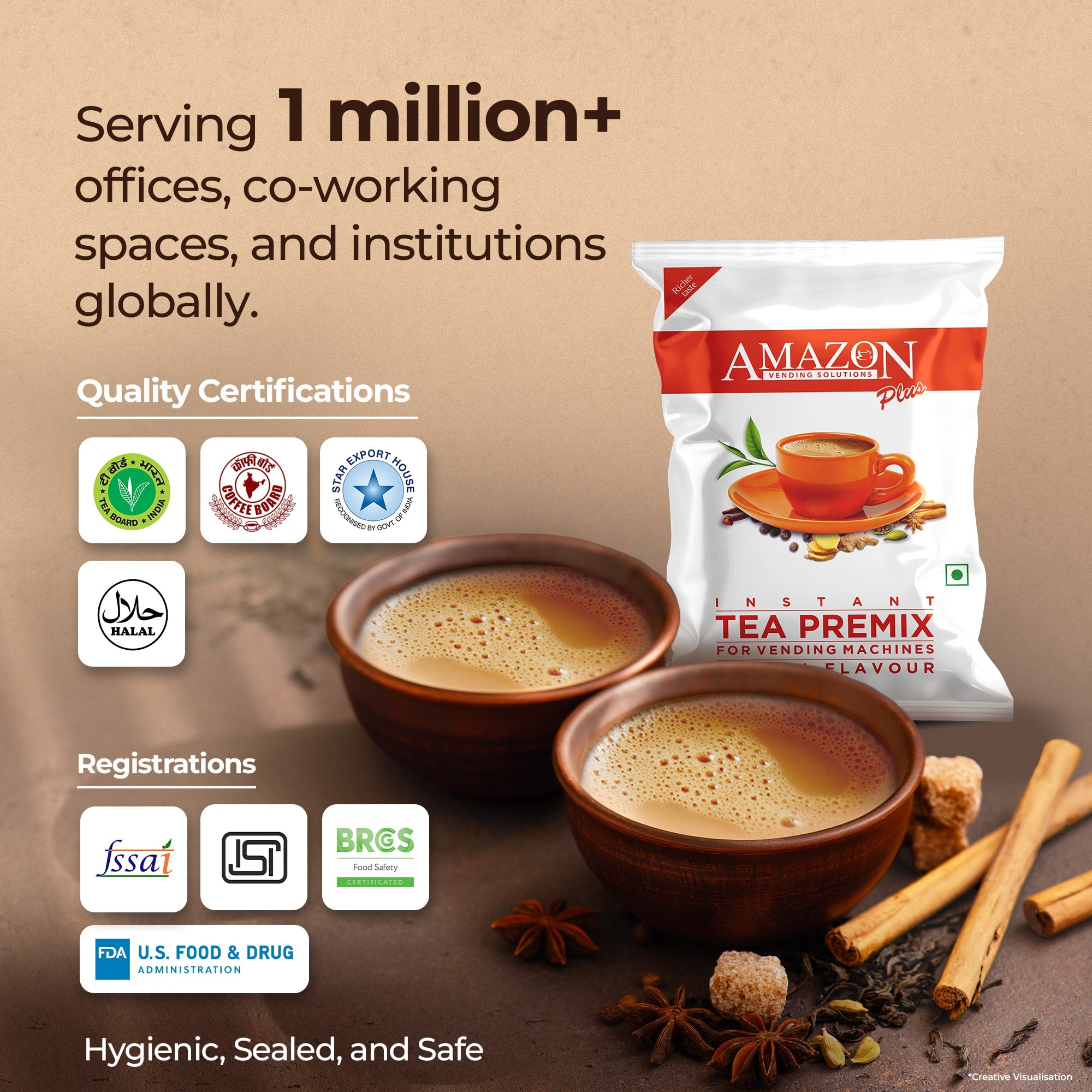 AMAZON Plus Masala 3-in-1 Tea Premix Powder 1KG for Vending Machine view 7