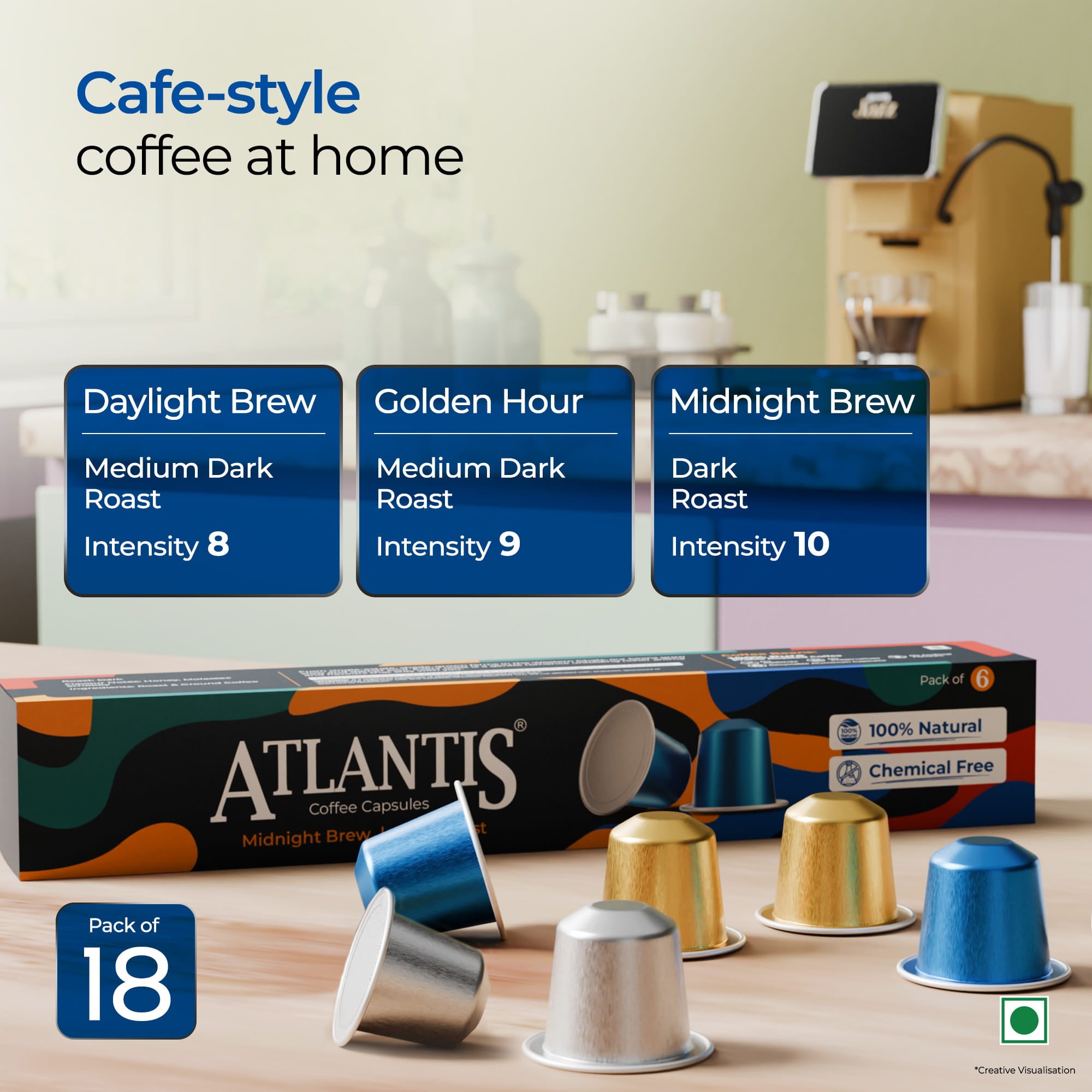 Atlantis Coffee Capsules Assorted Pack | 18 Nespresso Compatible Pods | 3 Blends