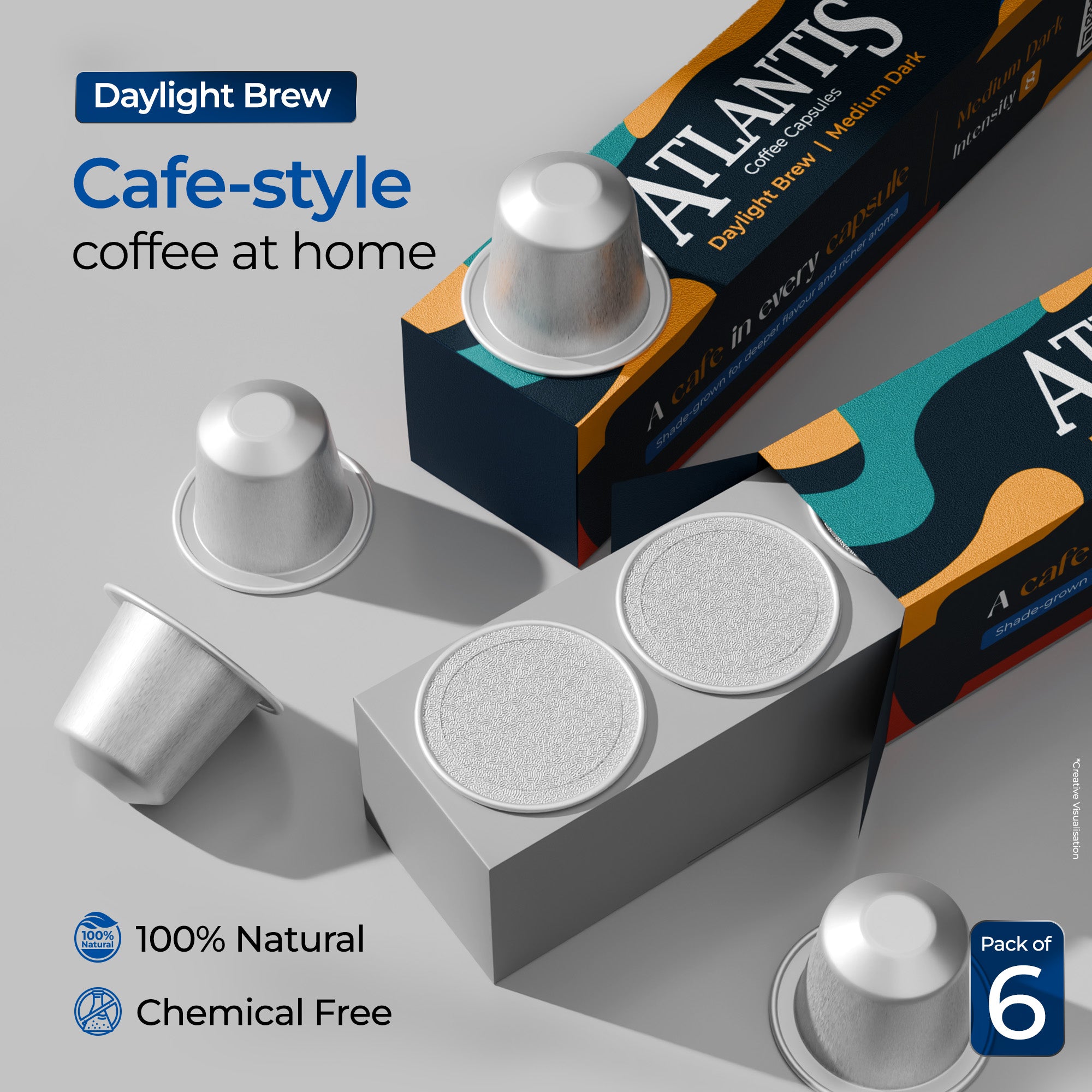 Atlantis Daylight Brew Coffee Capsules | Nespresso Compatible | Medium Dark Roast | Intensity 8 | Pack of 6