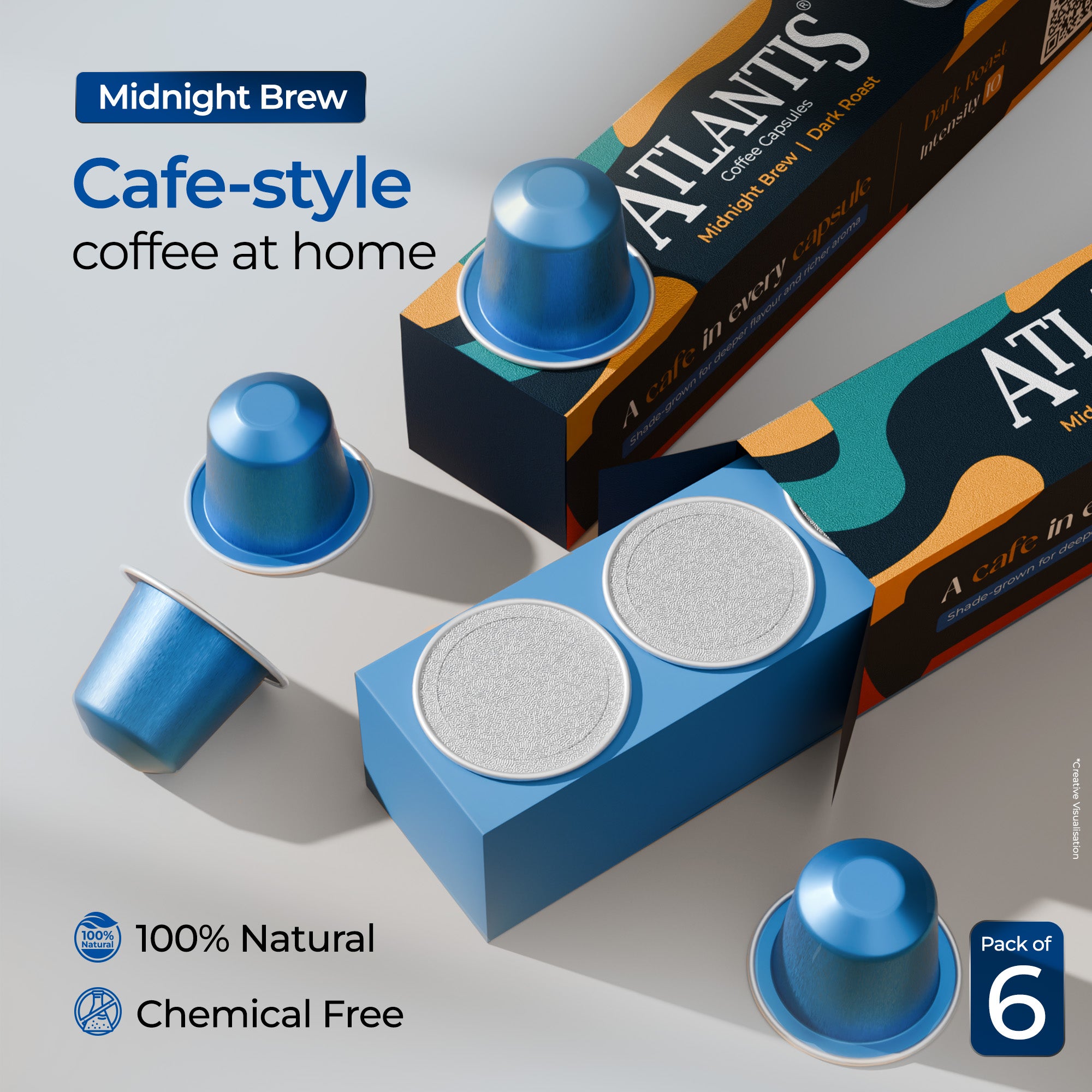 Atlantis Midnight Brew Coffee Capsules | Nespresso Compatible | Dark Roast | Intensity 10 | Pack of 6