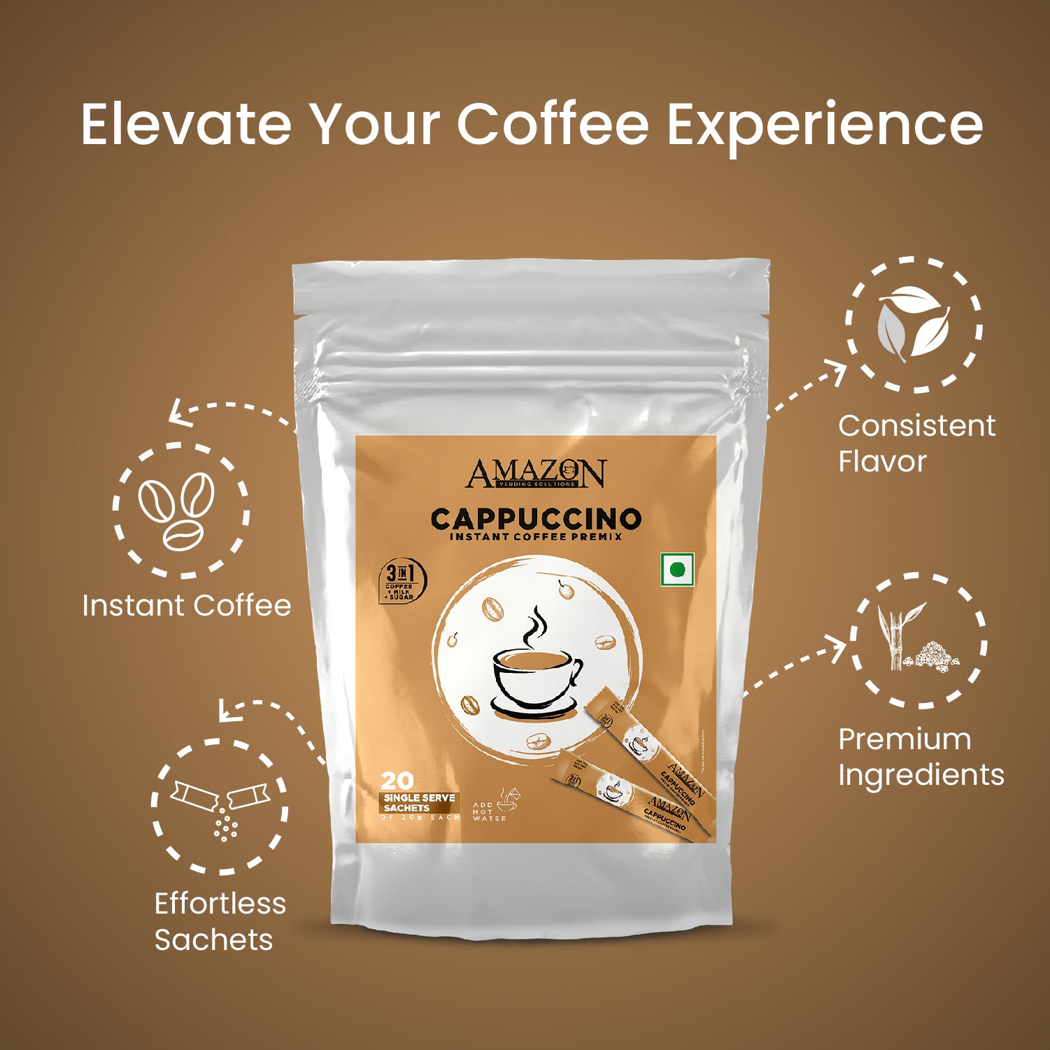 AMAZON 3-IN-1 CAPPUCCINO COFFEE Single Serve Sachets Premix Pack view 7