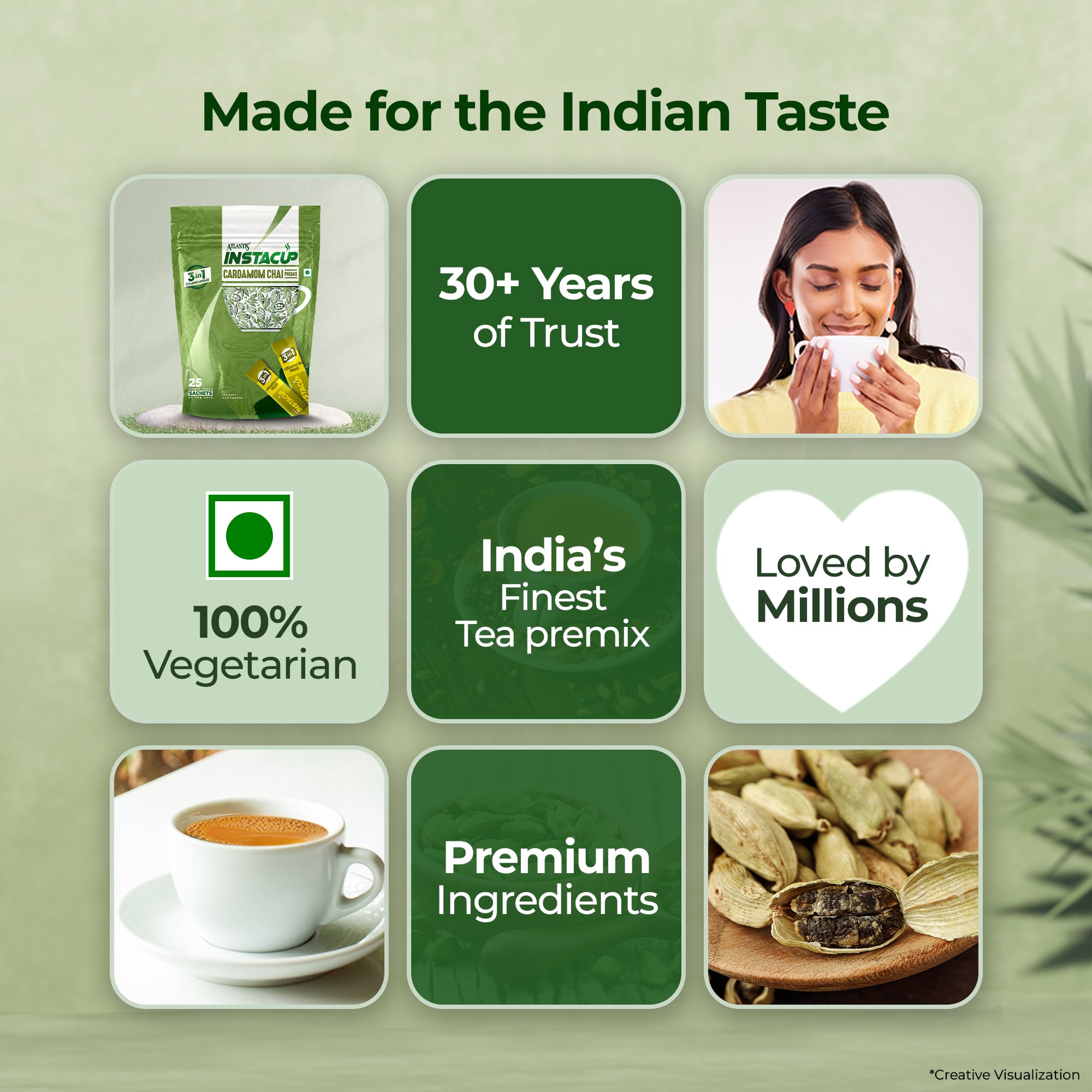 ATLANTIS INSTACUP 3-IN-1 Cardamom Chai Premix Single Serve Sachets Pack view 4