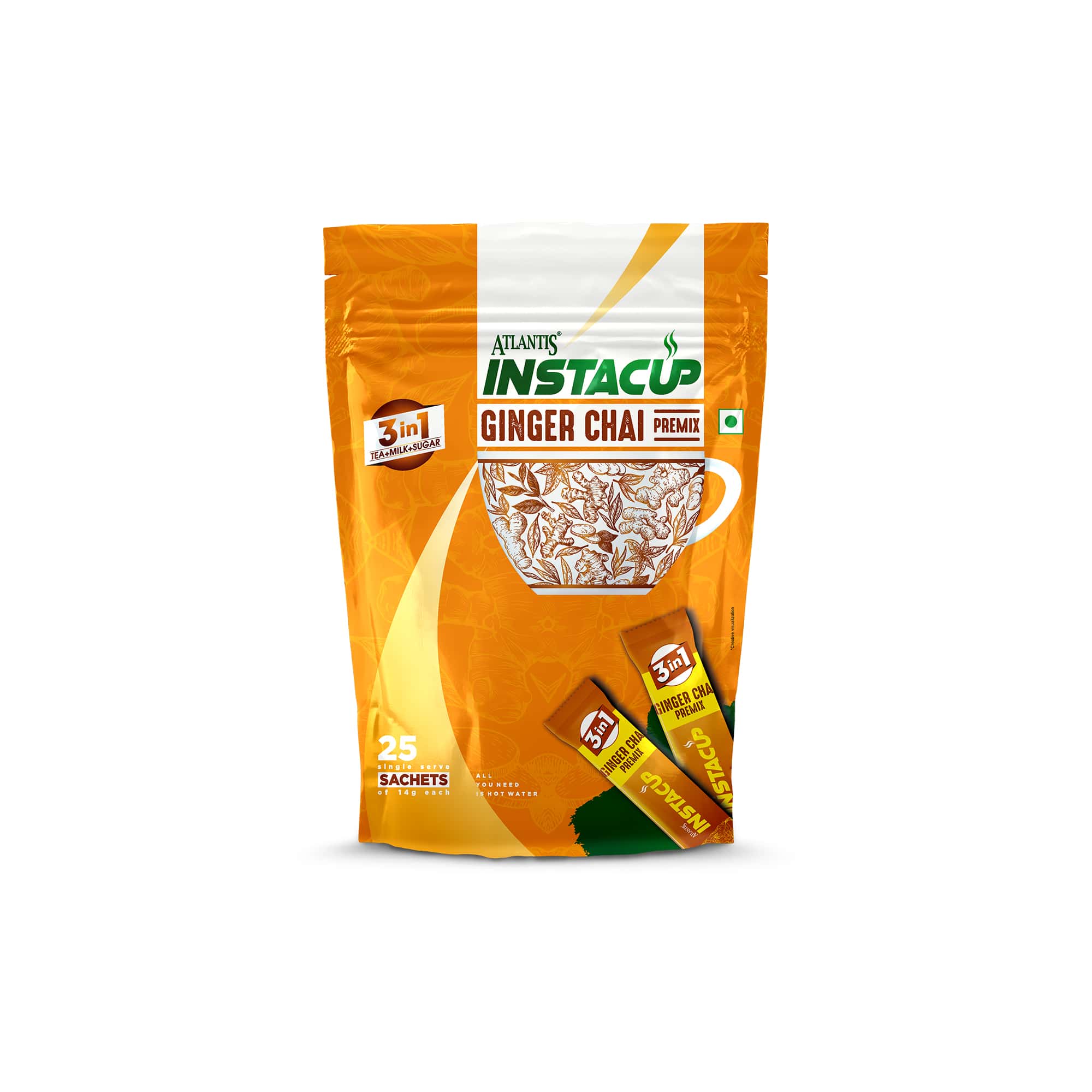 ATLANTIS INSTACUP 3-IN-1 Ginger Tea Premix Single Serve Sachets Pack