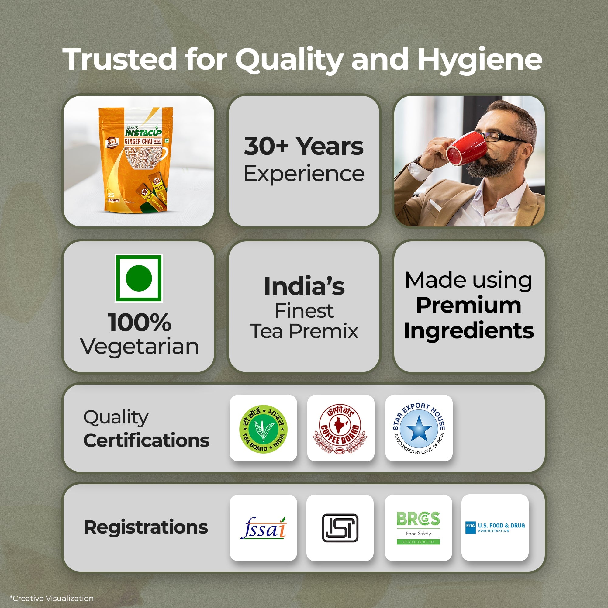 ATLANTIS INSTACUP 3-IN-1 Ginger Tea Premix Single Serve Sachets Pack view 4