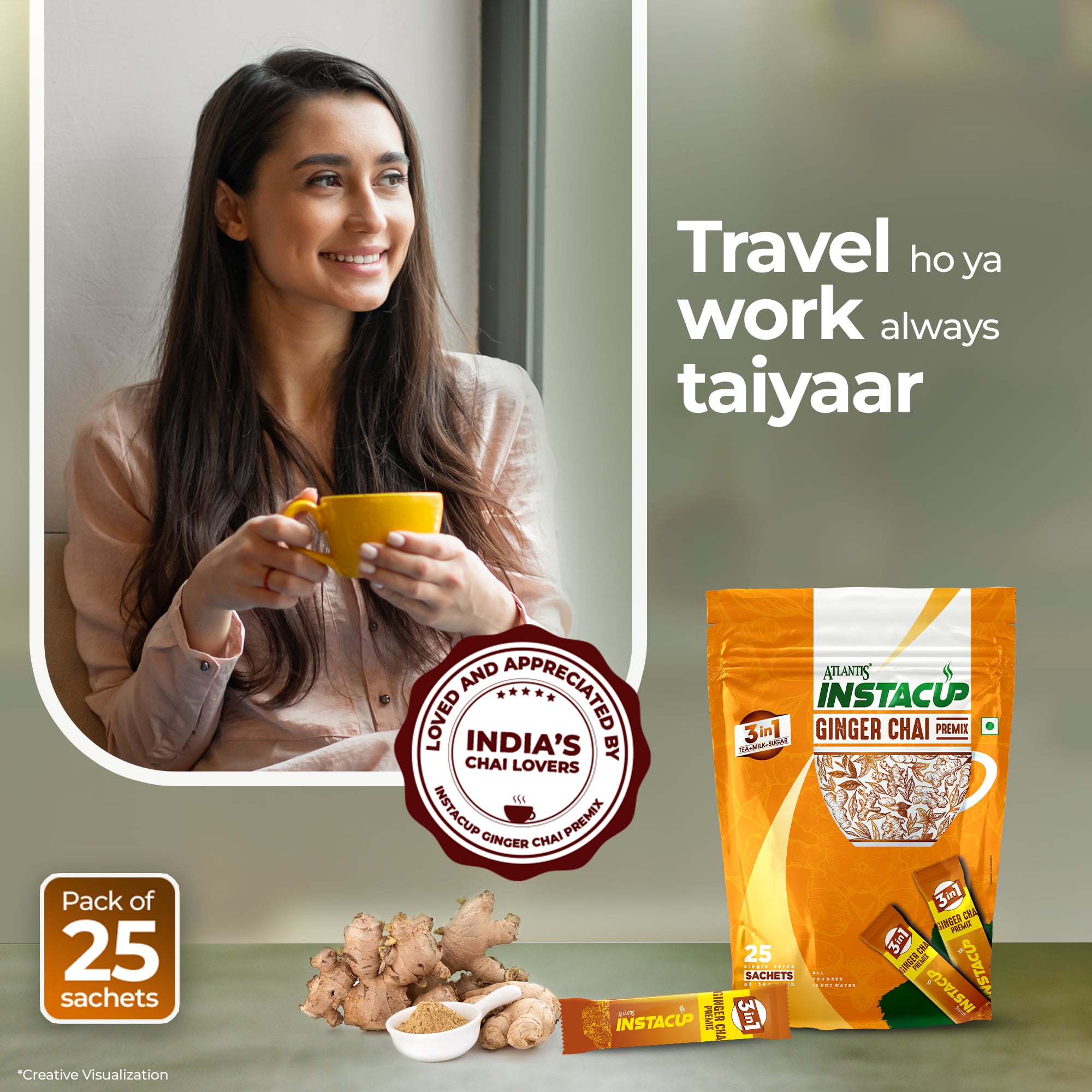 ATLANTIS INSTACUP 3-IN-1 Ginger Tea Premix Single Serve Sachets Pack view 6