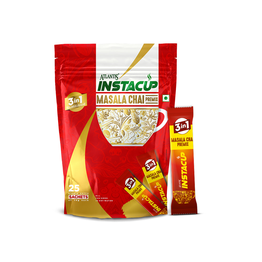 Atlantis InstaCup 3-IN-1 MASALA Chai Premix Single Serve Sachets Pack view 7