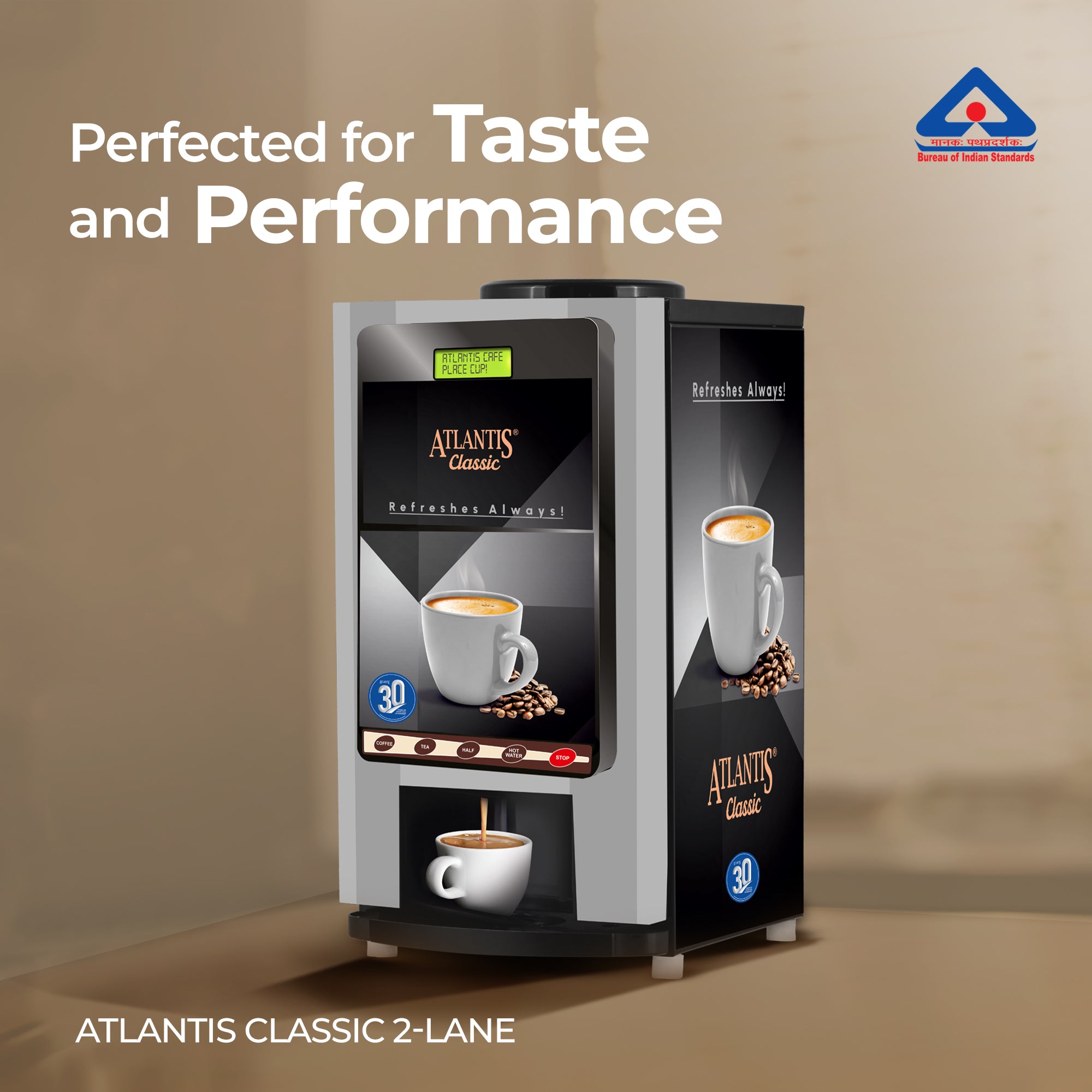 ATLANTIS CLASSIC 2-Lane Tea and Coffee Vending Machine 2 Ltrs hot Tank view 2