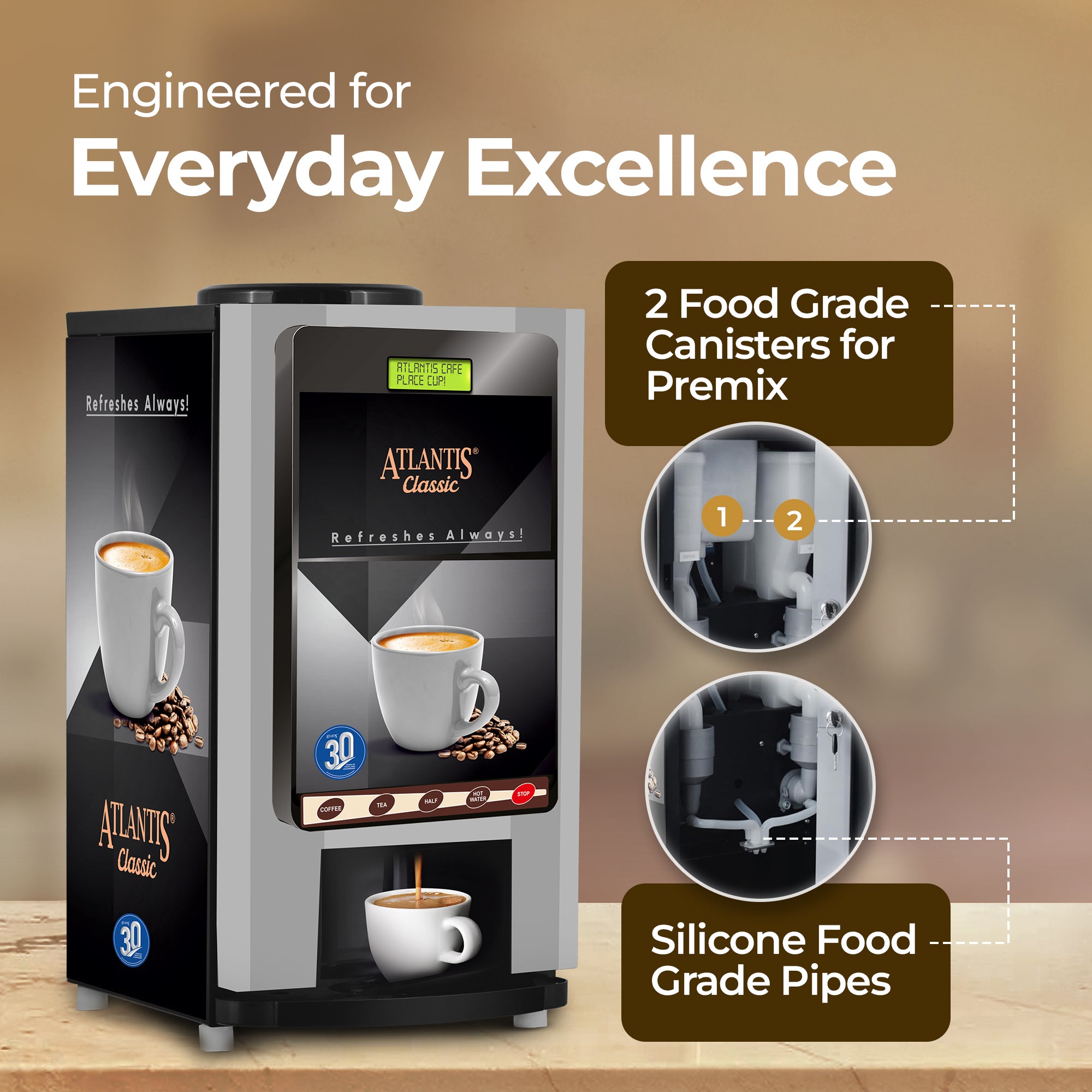 ATLANTIS CLASSIC - 2 Lane Tea-Coffee Vending Machine - 3 Ltrs hot Tank view 6