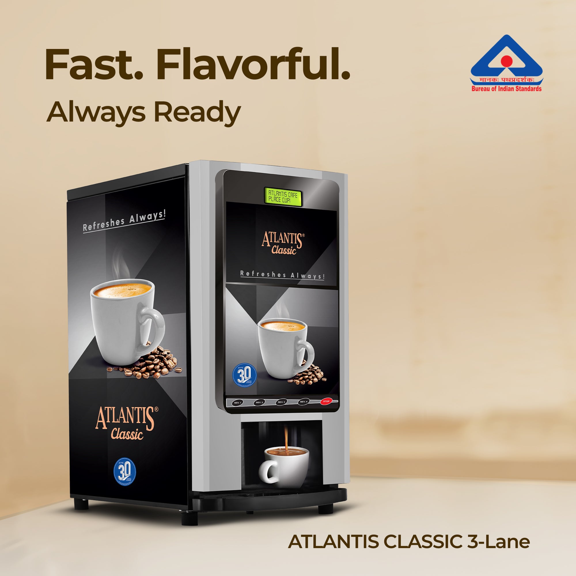 ATLANTIS CLASSIC - 3 Lane Tea and Coffee Vending Machine  3 Ltrs hot Tank view 4