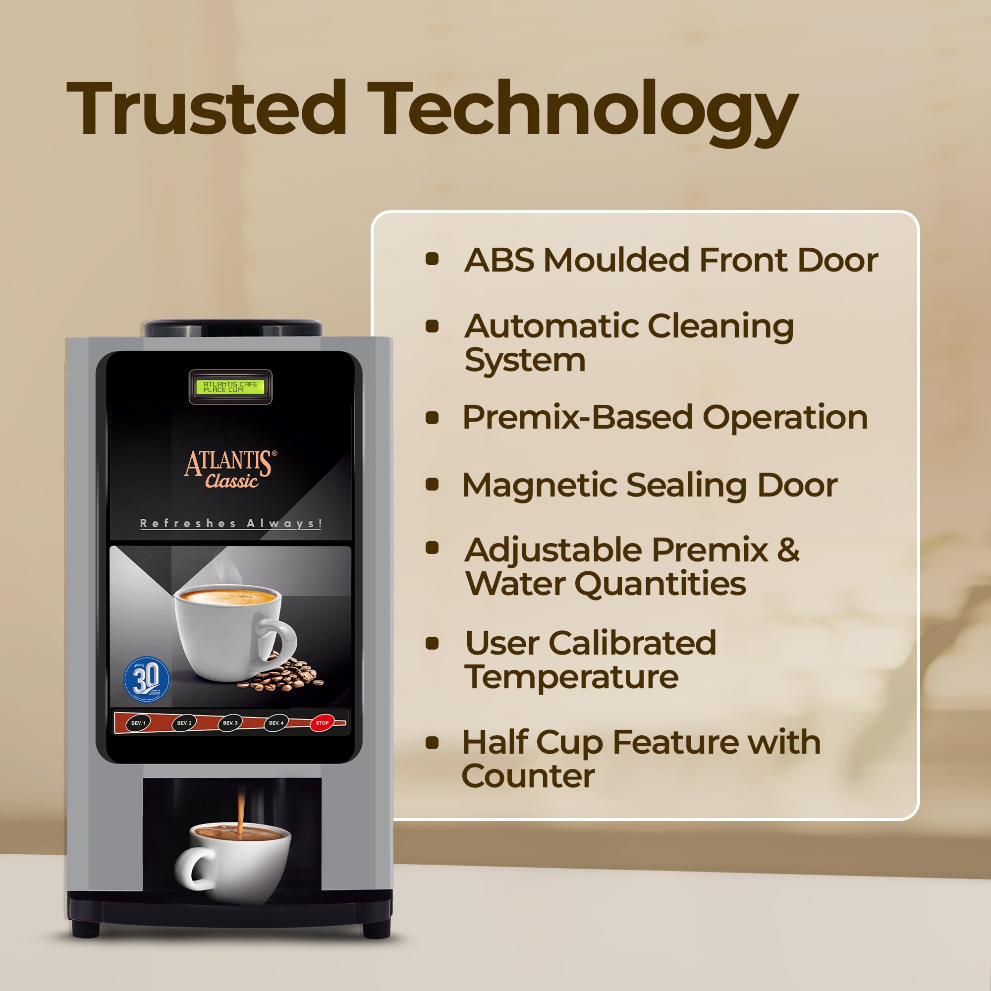 ATLANTIS CLASSIC - 3 Lane Tea and Coffee Vending Machine  3 Ltrs hot Tank view 6