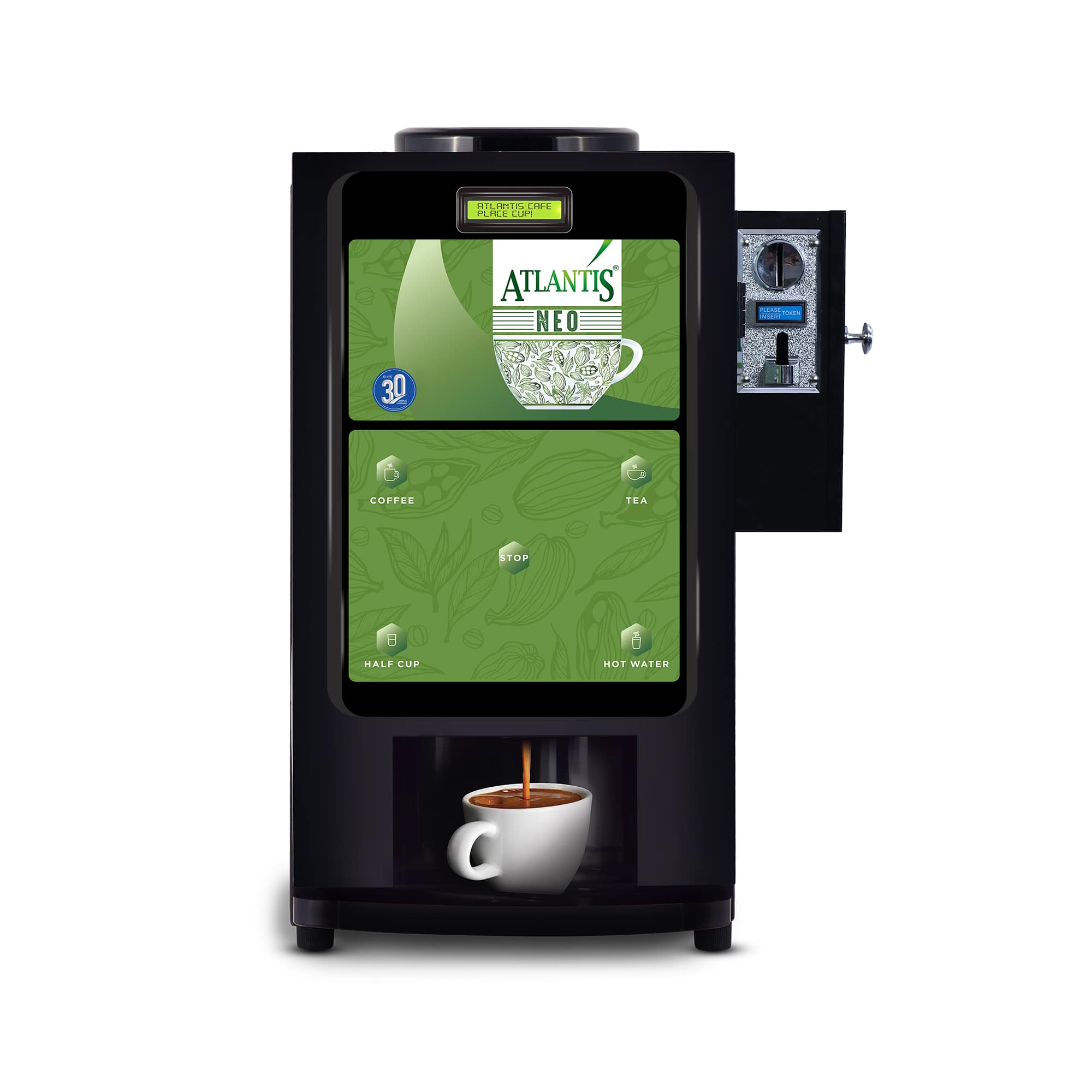 ATLANTIS NEO COIN OPERATED 2-Lane Tea and Coffee Vending Machine- Dedicated Hot Water