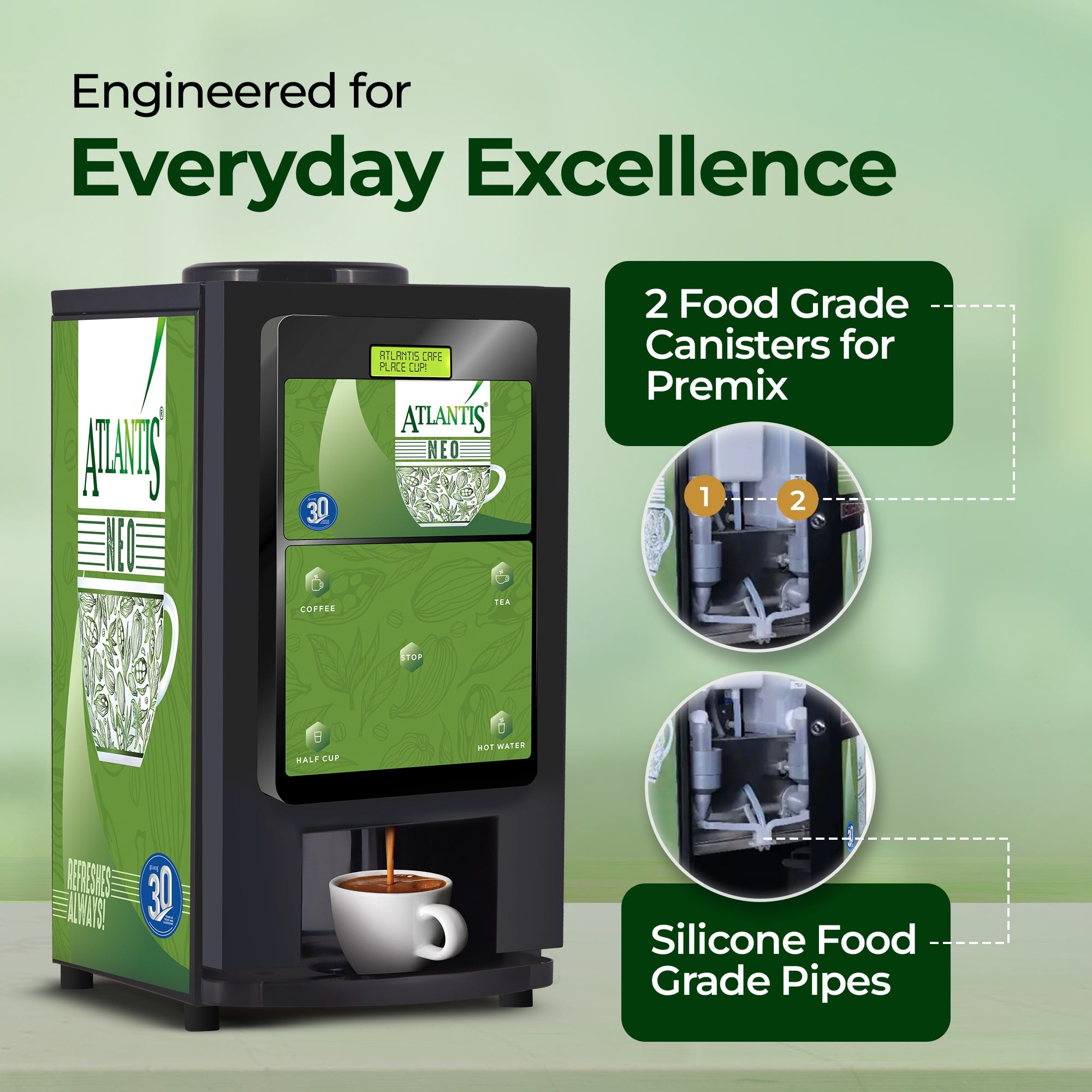 ATLANTIS NEO COIN OPERATED 2-Lane Tea and Coffee Vending Machine- Dedicated Hot Water view 2