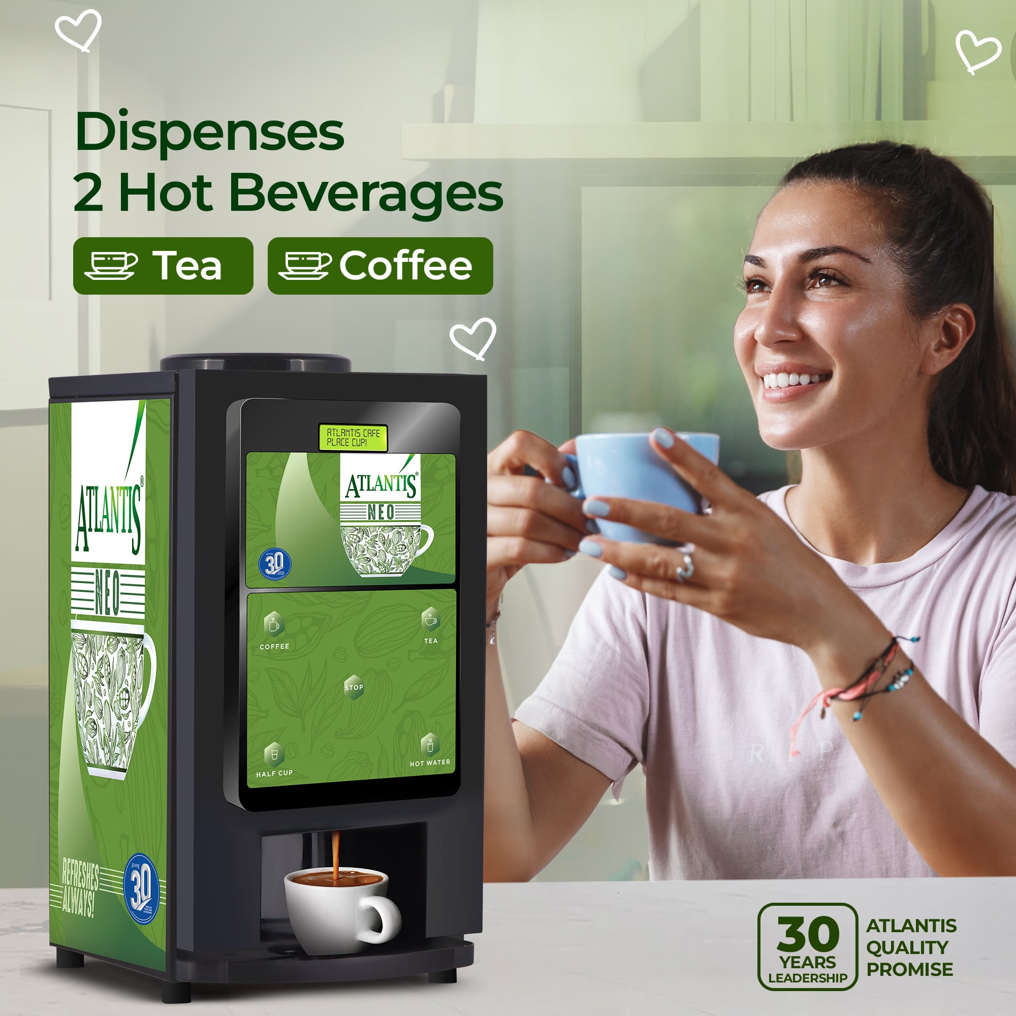 ATLANTIS NEO COIN OPERATED 2-Lane Tea and Coffee Vending Machine- Dedicated Hot Water view 6