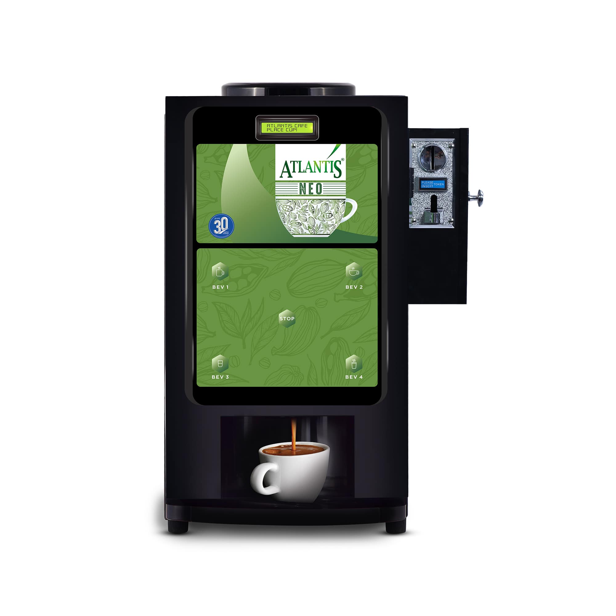 ATLANTIS NEO COIN OPERATED 4-Lane Tea Coffee Vending Machine – Dedicated Hot Water