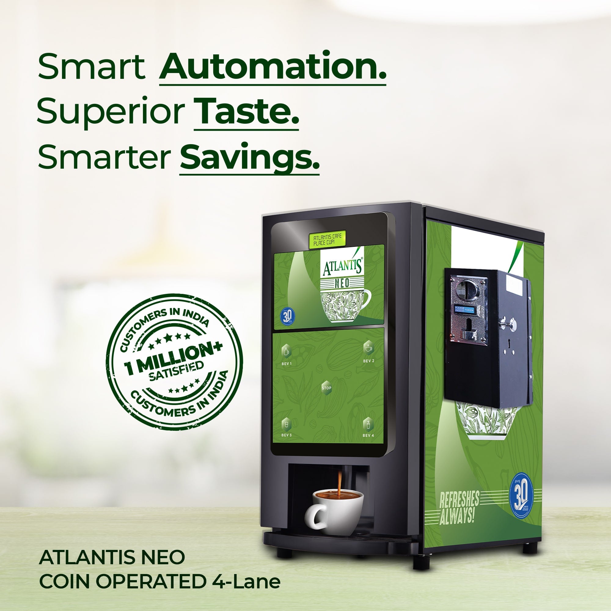 ATLANTIS NEO COIN OPERATED 4-Lane Tea Coffee Vending Machine – Dedicated Hot Water view 6
