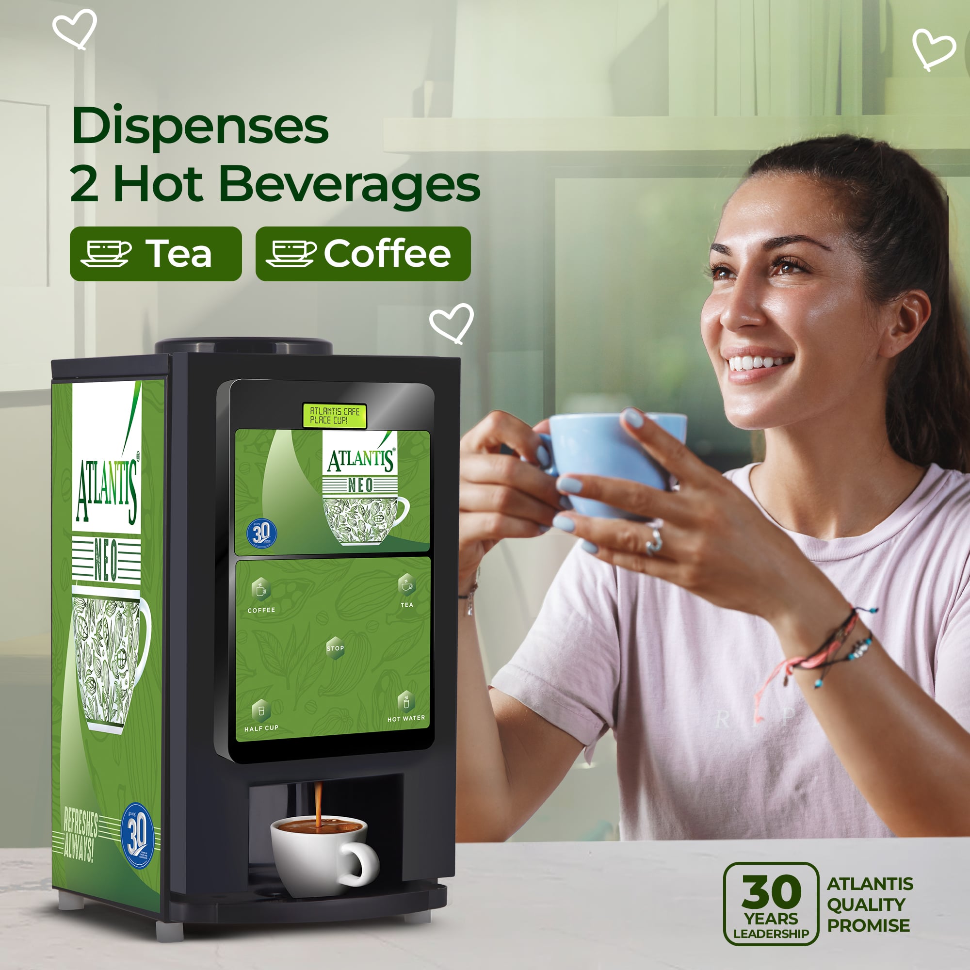 ATLANTIS NEO 2-Lane Tea and Coffee Vending Machine - Dedicated Hot Water view 3