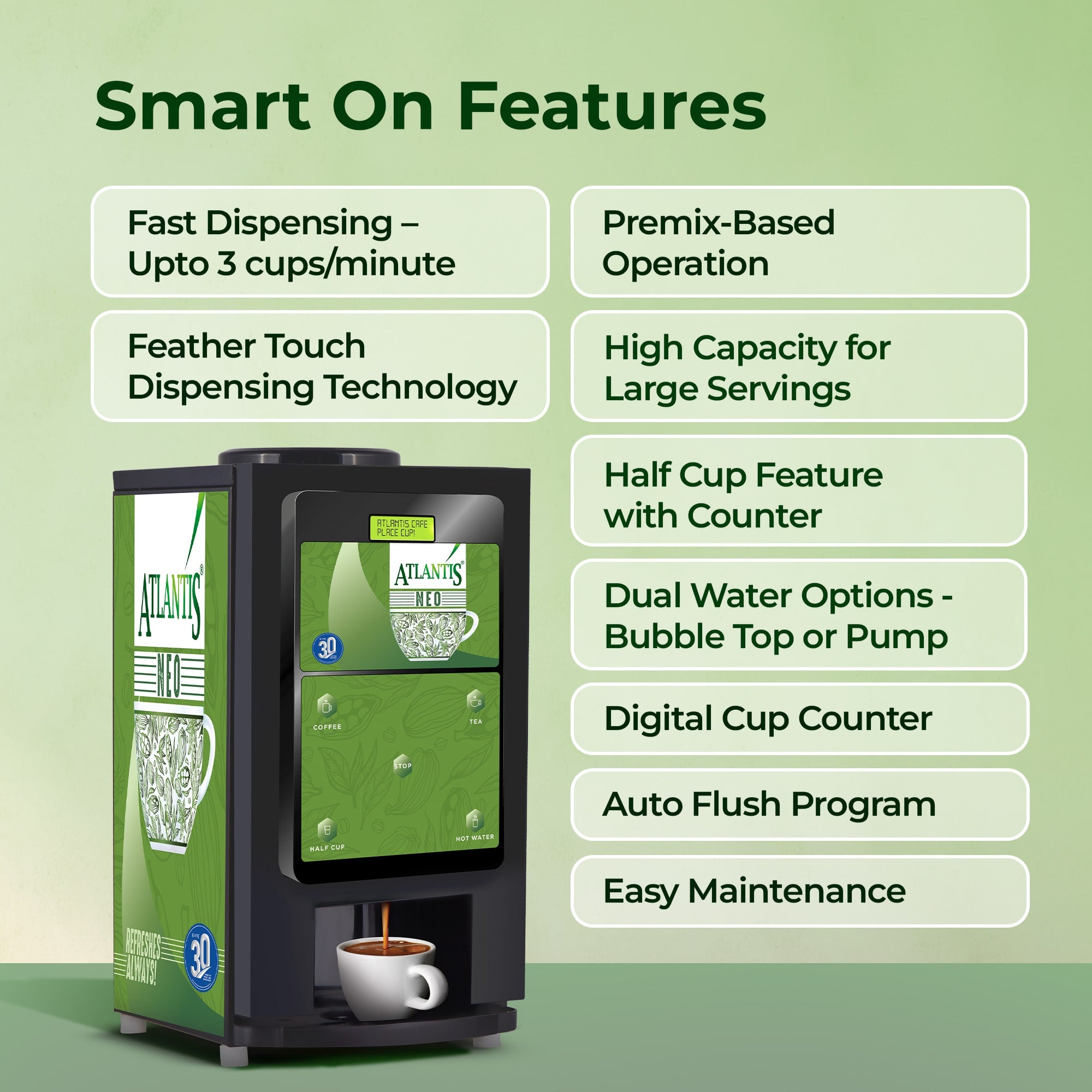 ATLANTIS NEO 2-Lane Tea and Coffee Vending Machine - Dedicated Hot Water view 5