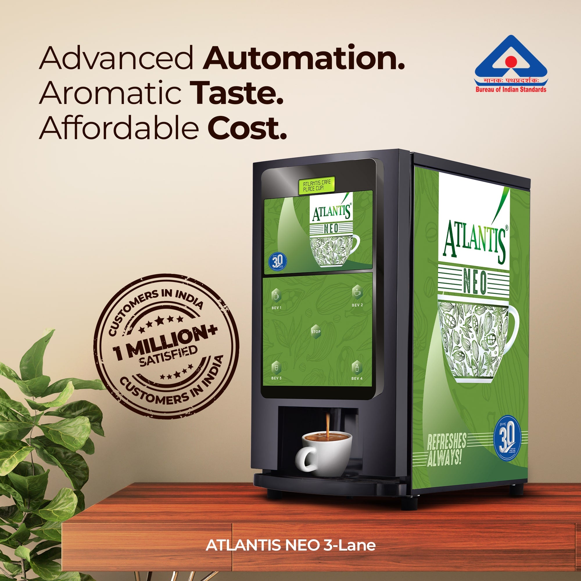 ATLANTIS NEO 3-Lane Tea and Coffee Vending Machine - Dedicated Hot Water view 2