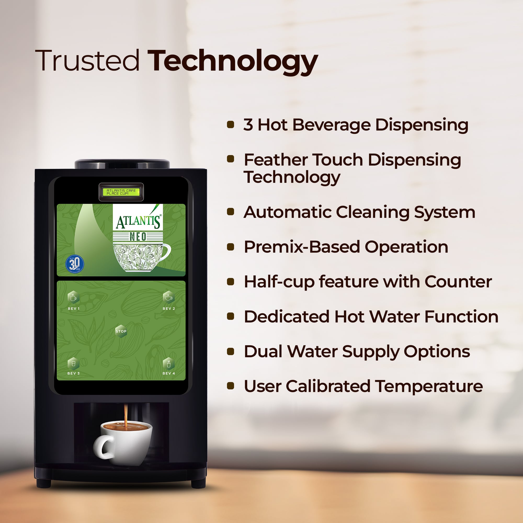 ATLANTIS NEO 3-Lane Tea and Coffee Vending Machine - Dedicated Hot Water view 7