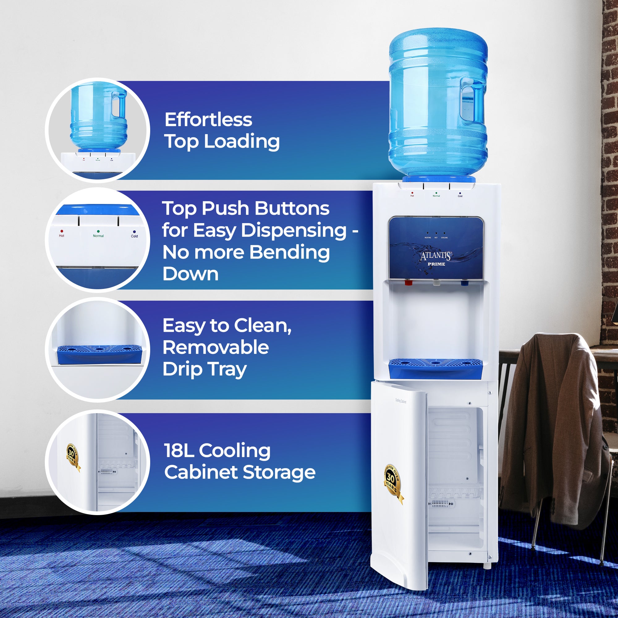 ATLANTIS PRIME (Hot, Normal & Cold ) Water Dispenser with Cooling Cabinet (Small Fridge)- 3 Taps view 4