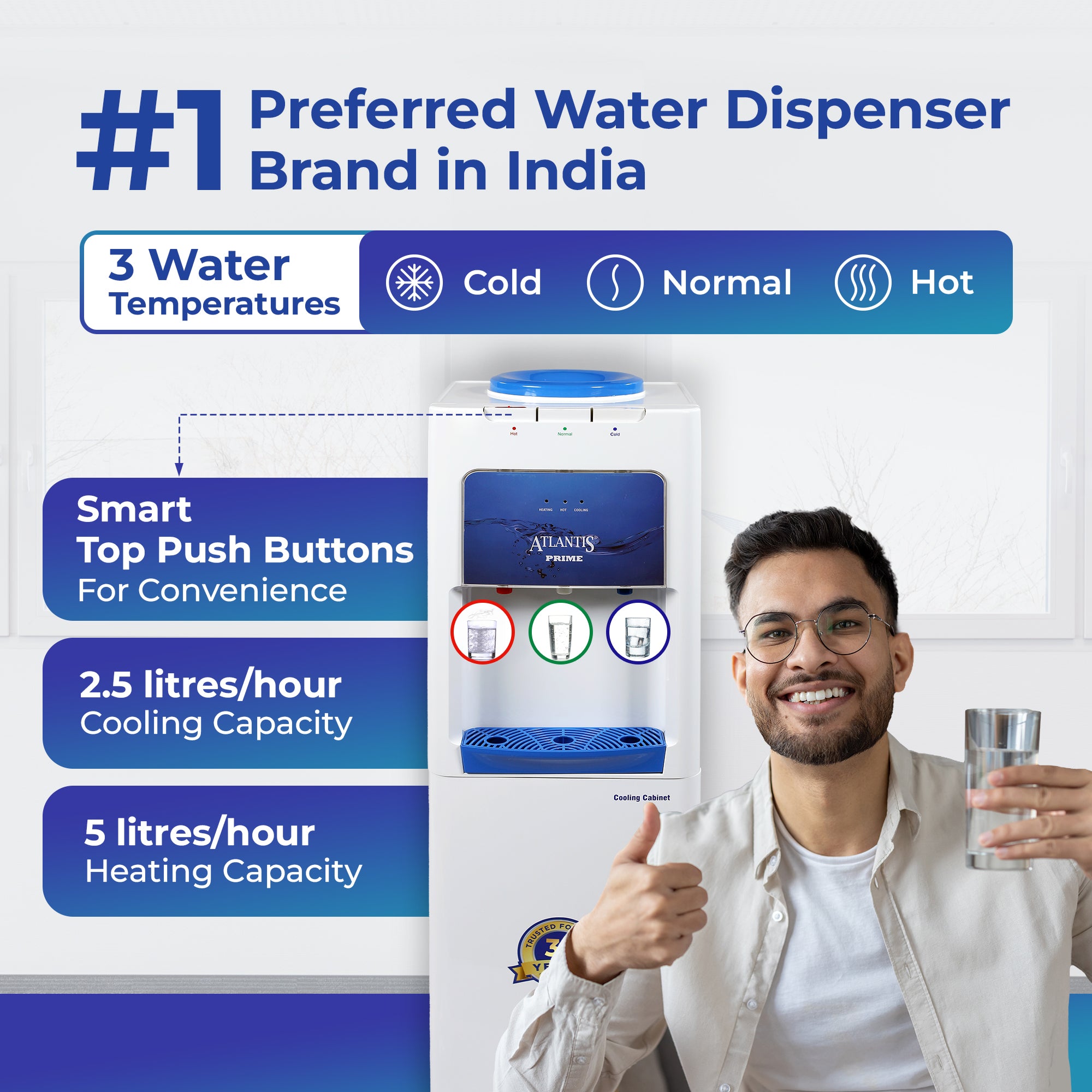 ATLANTIS PRIME (Hot, Normal & Cold ) Water Dispenser with Cooling Cabinet (Small Fridge)- 3 Taps view 8
